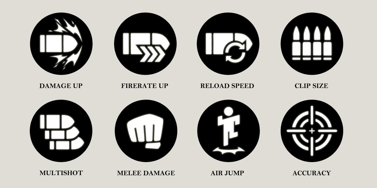 Final versions of the passive ability icons, which could be equipped by the player.
