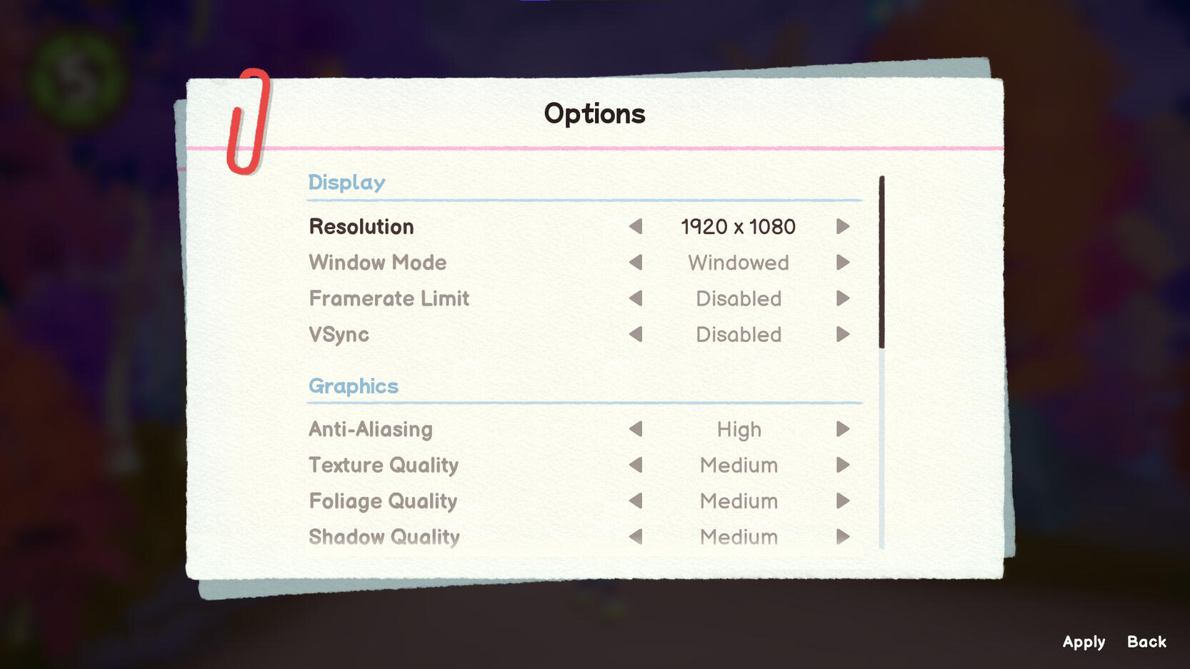 Options Menu