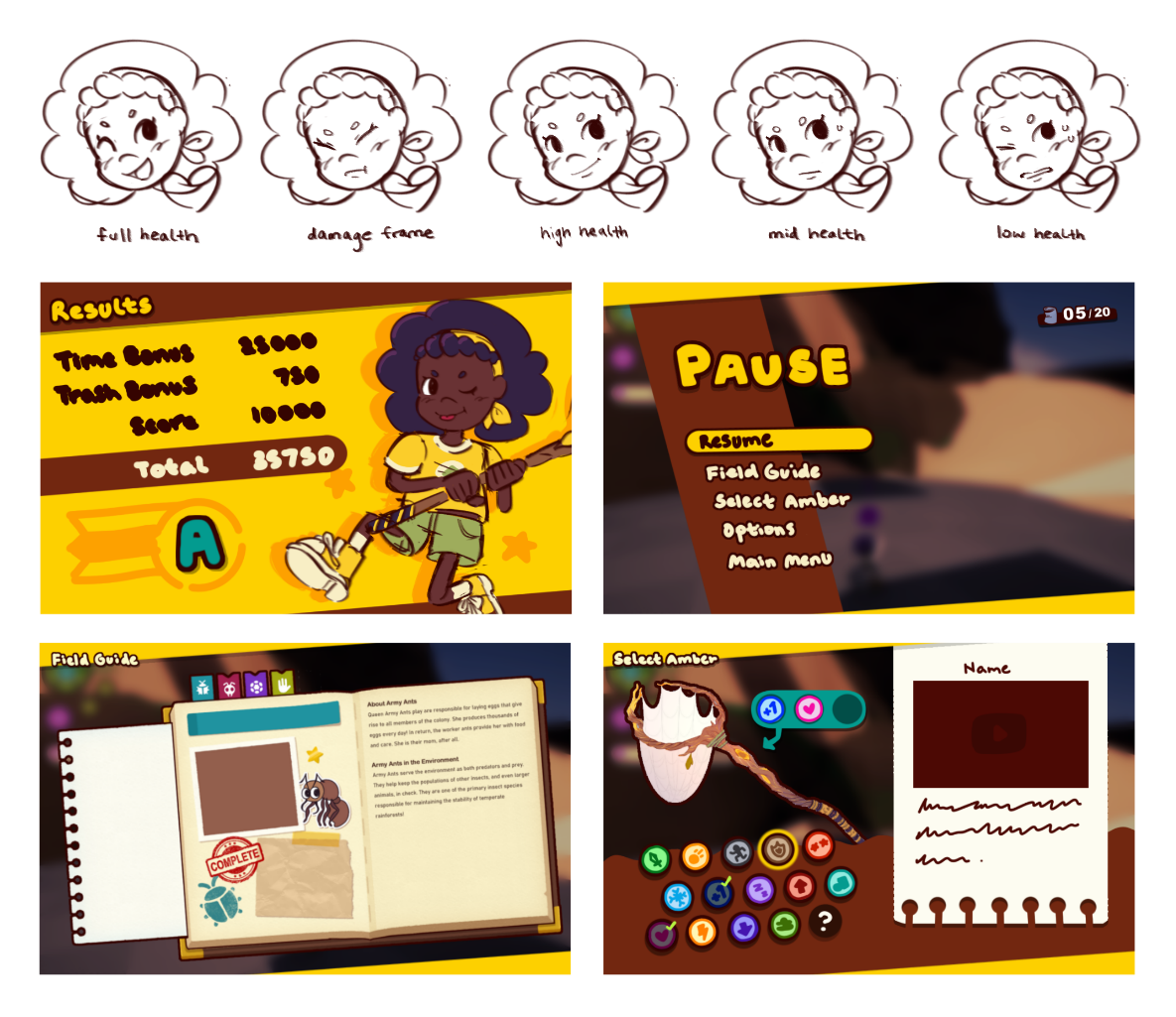 Concept art for the HUD and menus.